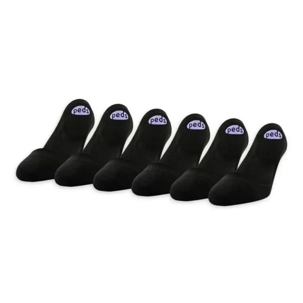 PEDS Low Cut Cushion Liner Socks Black 2, 6-Packs Size 8-12